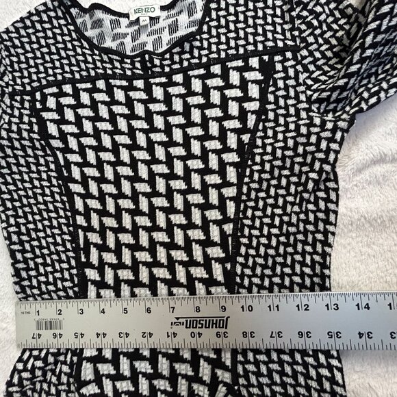 Kenzo Paris Womens Black & White Geometric Knit Dress Medium Short Sleeve Casual - Picture 8 of 9